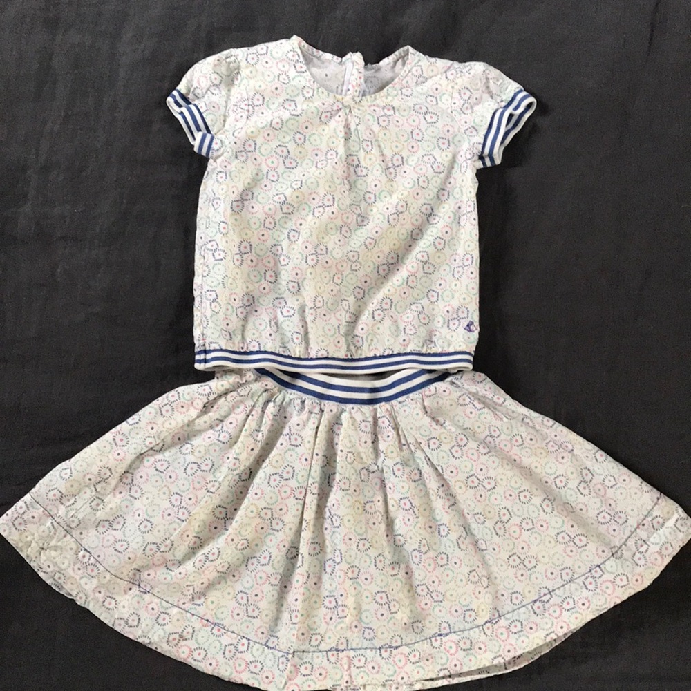 Petit Bateau cotton print shirt/skirt set.